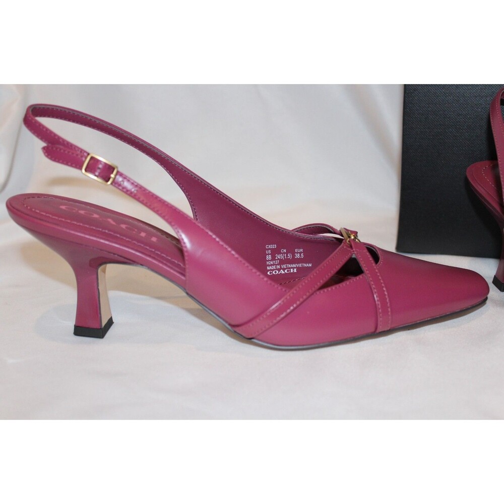 Coach Women’s Rowyn Leather Slingback Heeled Sandals Pink - Picture 6 of 7